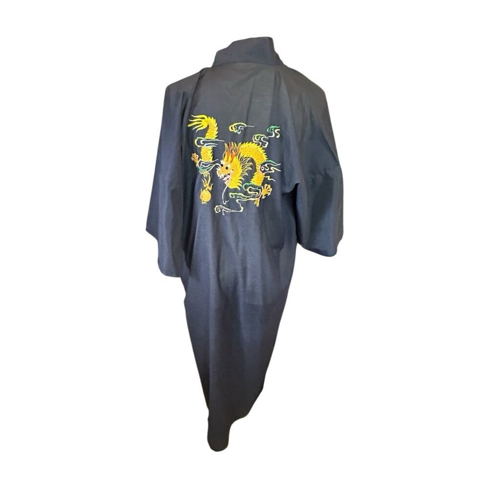 Loungevity Vintage Unisex Embroidered Dragon Chinese Kimono Robe Belted Sz M